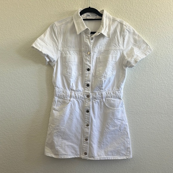NWOT ZARA WHITE DENIM MINI DRESS - Picture 4 of 12